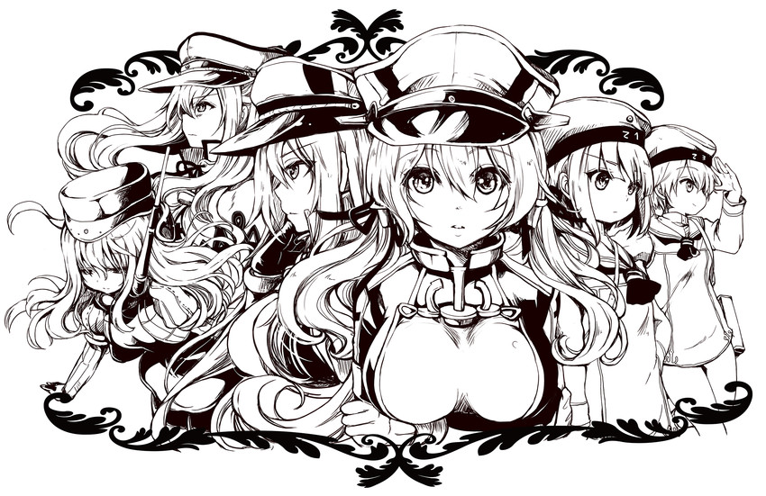 prinz eugen, bismarck, graf zeppelin, z1 leberecht maass, z3 max schultz, and 1 more (kantai collection) drawn by gouda_nagi