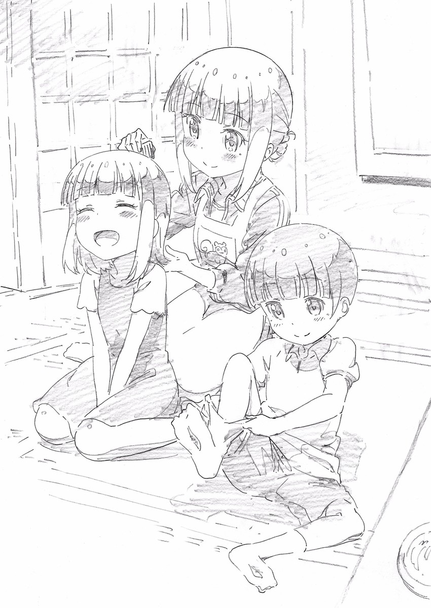 iijima yun, iijima miu, and iijima ren (new game!) drawn by makicha_(sasurainopink)