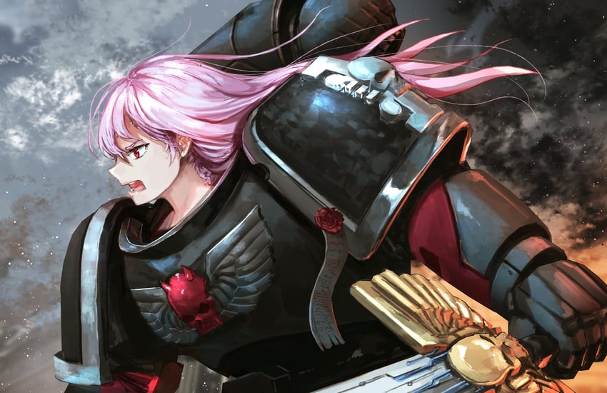 mori calliope and adeptus astartes (hololive and 2 more) drawn by advarcher