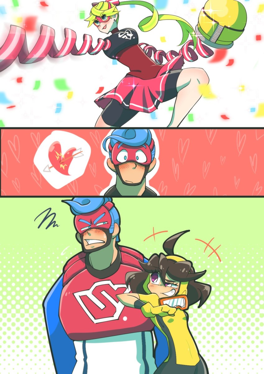 ribbon girl, spring man, and mechanica (arms) drawn by runapiero