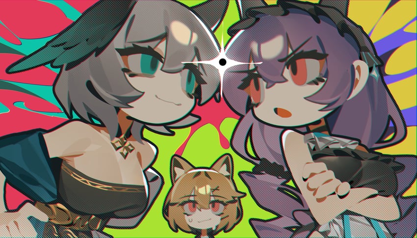 ho'olheyak, utage, and typhon (arknights and 1 more) drawn by ghost_(tama)