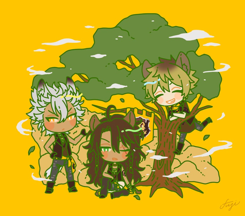 leona kingscholar, ruggie bucchi, and jack howl (twisted wonderland) drawn by ashnnk