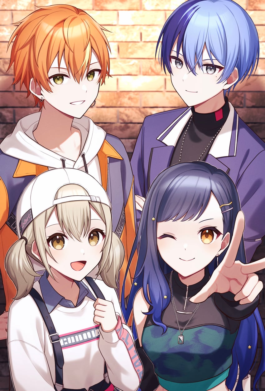 shinonome akito, shiraishi an, aoyagi touya, and azusawa kohane (project sekai) drawn by teneko02