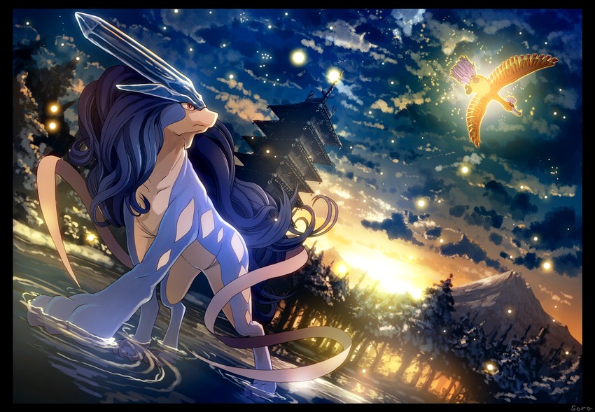 ho-oh and suicune (pokemon and 1 more) drawn by karamimame