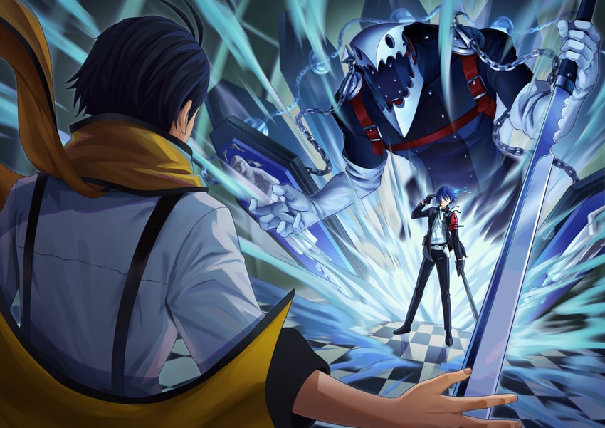 yuuki makoto, mochizuki ryouji, and thanatos (persona and 2 more) drawn by laba_laba_batu