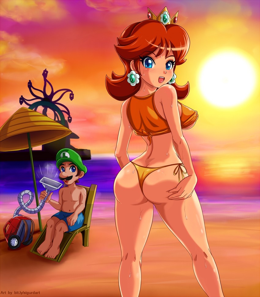 luigi and princess daisy (mario) drawn by sigurd_hosenfeld