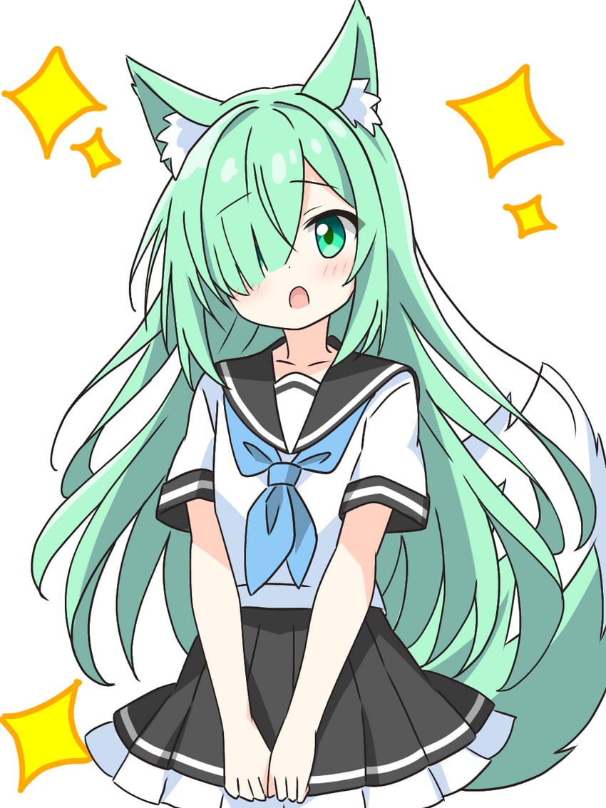 green-haired fox girl (original) drawn by kotatsu-mazoku