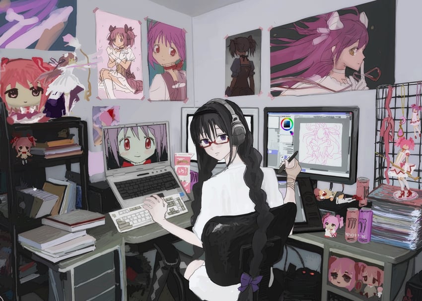 akemi homura, kaname madoka, and ultimate madoka (mahou shoujo madoka magica) drawn by bingi