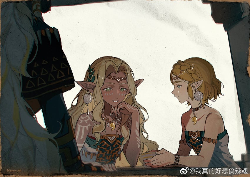 princess zelda, sonia, and rauru (the legend of zelda and 1 more) drawn by akihare