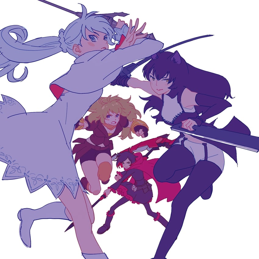 ruby rose, weiss schnee, yang xiao long, and blake belladonna (rwby) drawn by 55bata6rou