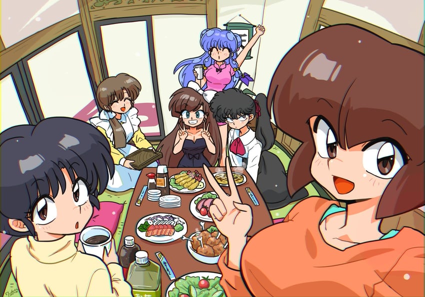 shampoo, tendou akane, tendou nabiki, kuonji ukyou, kunou kodachi, and 1 more (ranma 1/2) drawn by wanta_(futoshi)