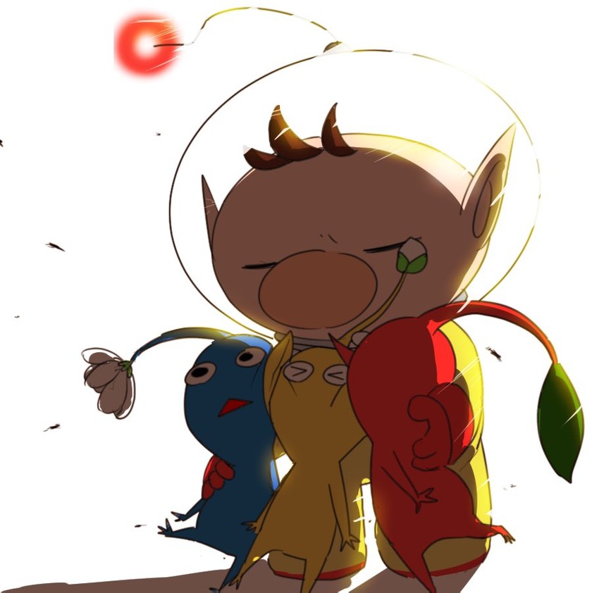 red pikmin, olimar, yellow pikmin, and blue pikmin (super smash bros. and 1 more) drawn by frisbee_(frisbee_aop)