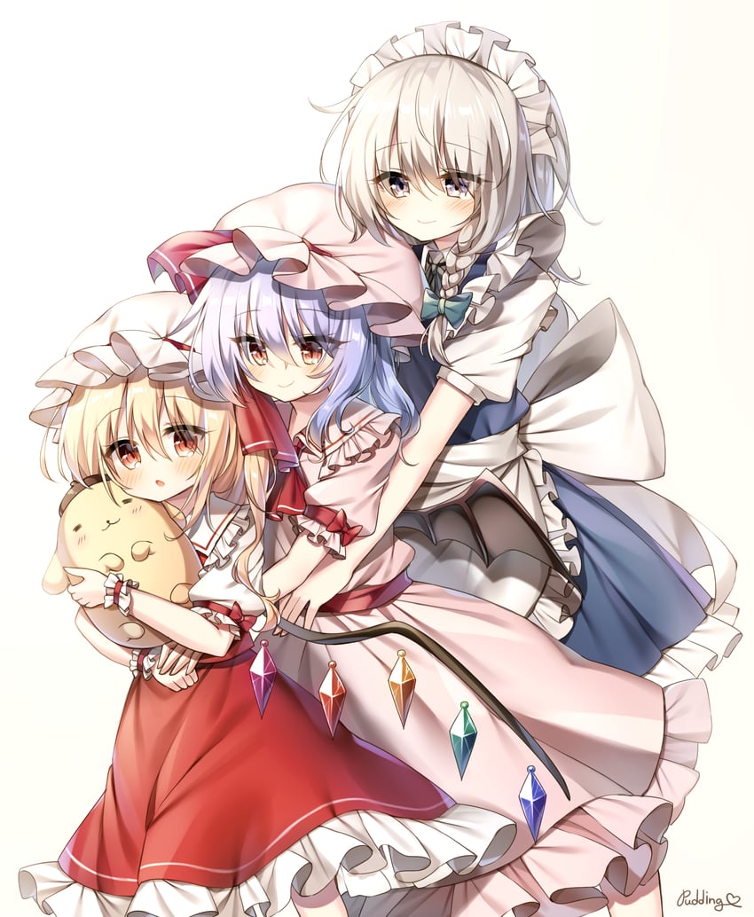 remilia scarlet, flandre scarlet, and izayoi sakuya (touhou) drawn by pudding_(skymint_028)