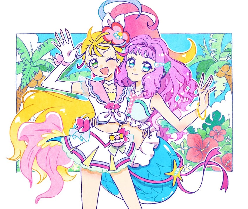 laura la mer, natsuumi manatsu, and cure summer (precure and 1 more) drawn by hoppetoonaka3