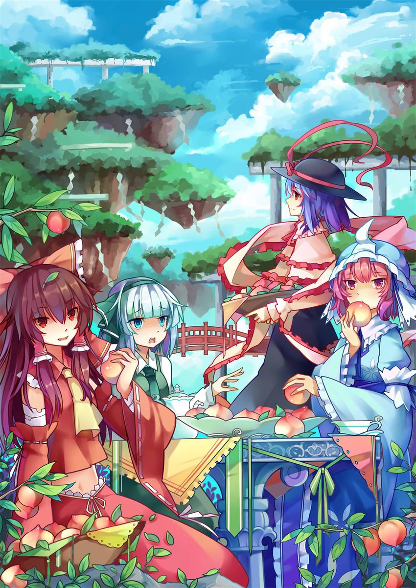 hakurei reimu, konpaku youmu, saigyouji yuyuko, and nagae iku (touhou) drawn by koxo-01