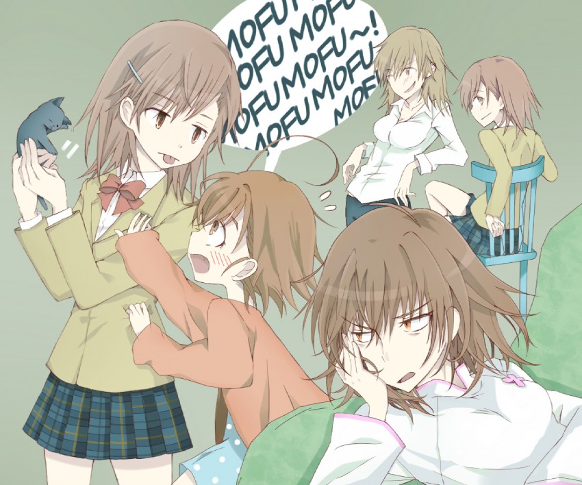 misaka mikoto, last order, misaka imouto, misaka worst, misaka imouto 10032's cat, and 2 more (toaru majutsu no index and 1 more) drawn by kanata_(mizubenisumutori)