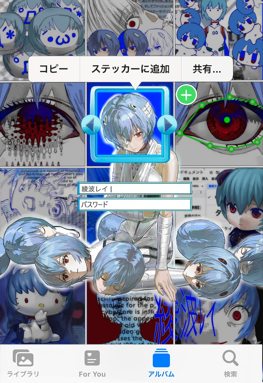 ayanami rei and hello kitty (neon genesis evangelion and 3 more) drawn by ikuta41