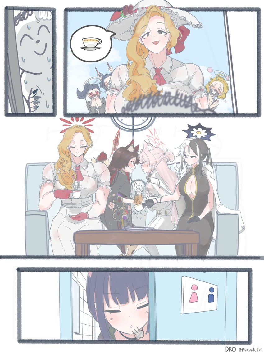 sensei, doodle sensei, kazusa, wakamo, akira, and 3 more (blue archive) drawn by dro_(eveveb_414)