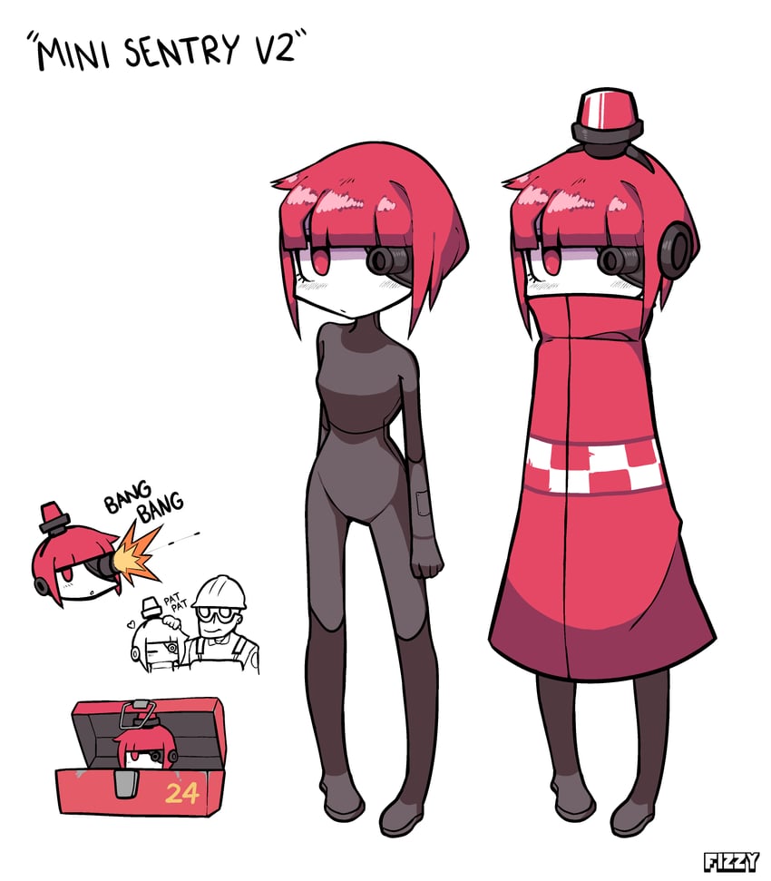 engineer and mini-sentry-chan (original and 1 more) drawn by fizzy ...
