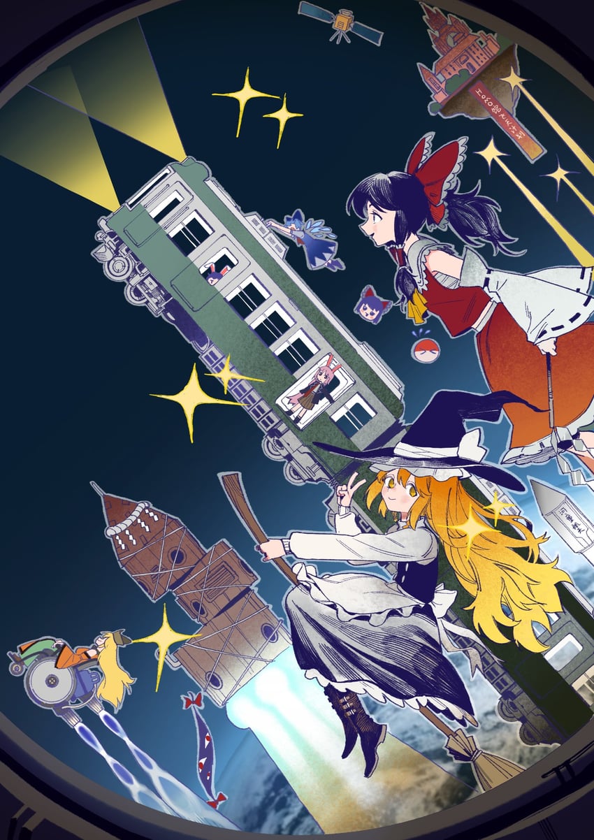 hakurei reimu, kirisame marisa, cirno, reisen udongein inaba, inaba tewi, and 2 more (touhou) drawn by chenwei_jun