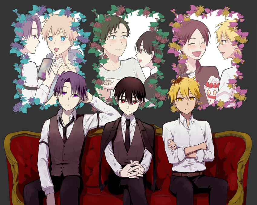 suou, fuji, kohaku, asagi, hagi, and 1 more (goukon ni ittara onna ga inakatta hanashi) drawn by futaba-925