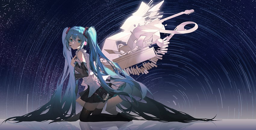 hatsune miku (vocaloid and 1 more) drawn by kiduki