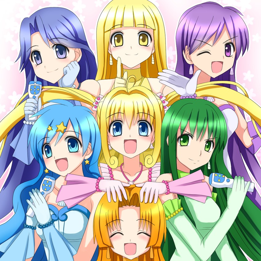 nanami lucia, houshou hanon, touin rina, noel, caren, and 1 more (mermaid melody pichi pichi pitch) drawn by miru