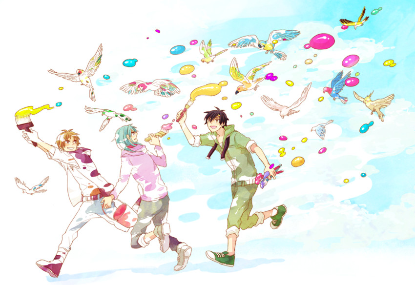 kido tsubomi, kano shuuya, and seto kousuke (kagerou project) drawn by coyama
