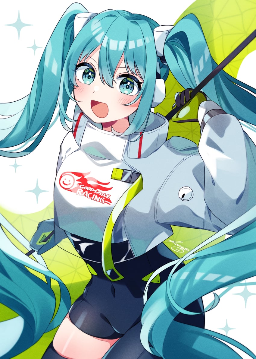 hatsune miku and racing miku (vocaloid and 1 more) drawn by mamec0s