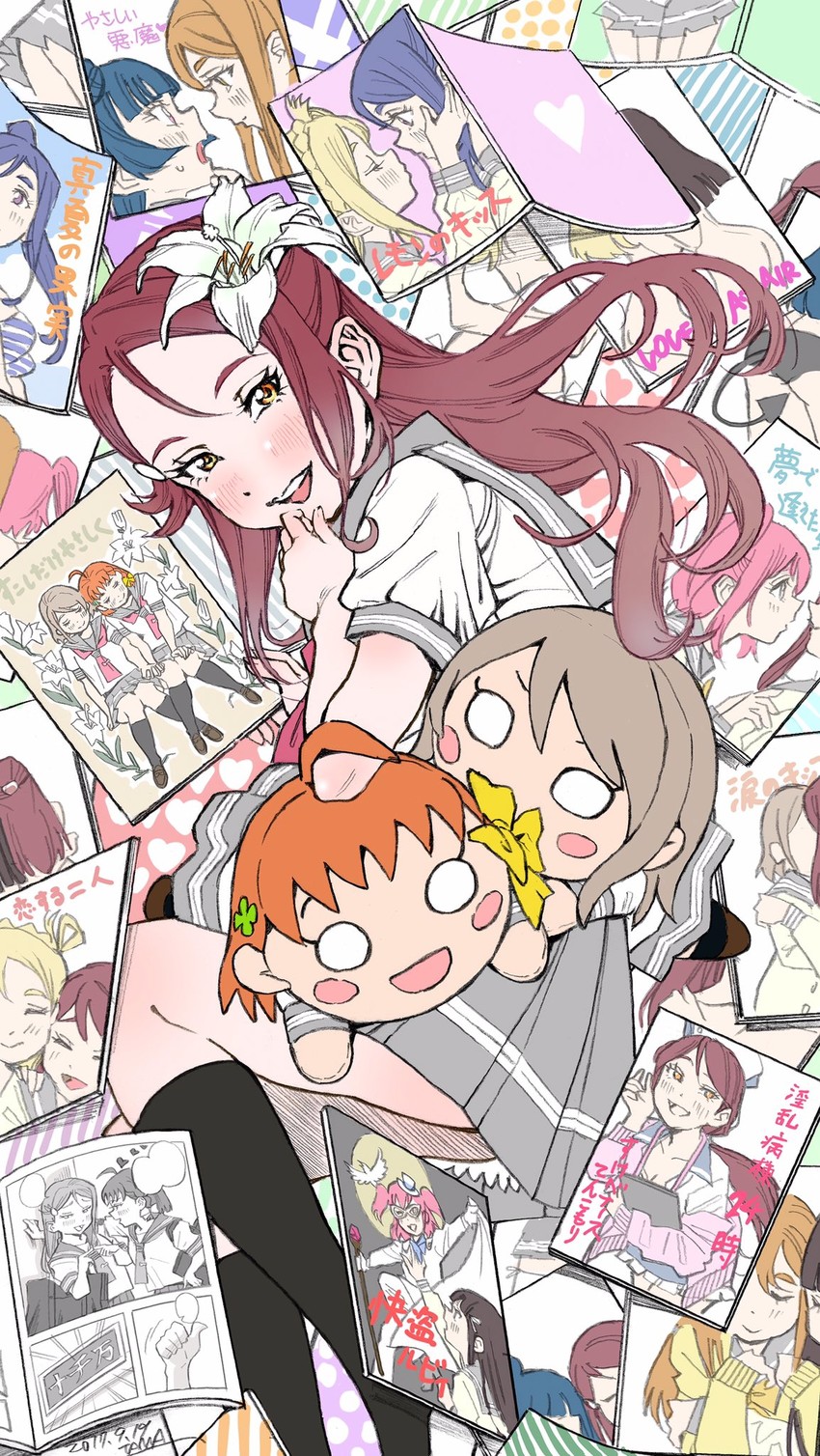 watanabe you, tsushima yoshiko, sakurauchi riko, takami chika, matsuura kanan, and 4 more (love live! and 1 more) drawn by komesodo