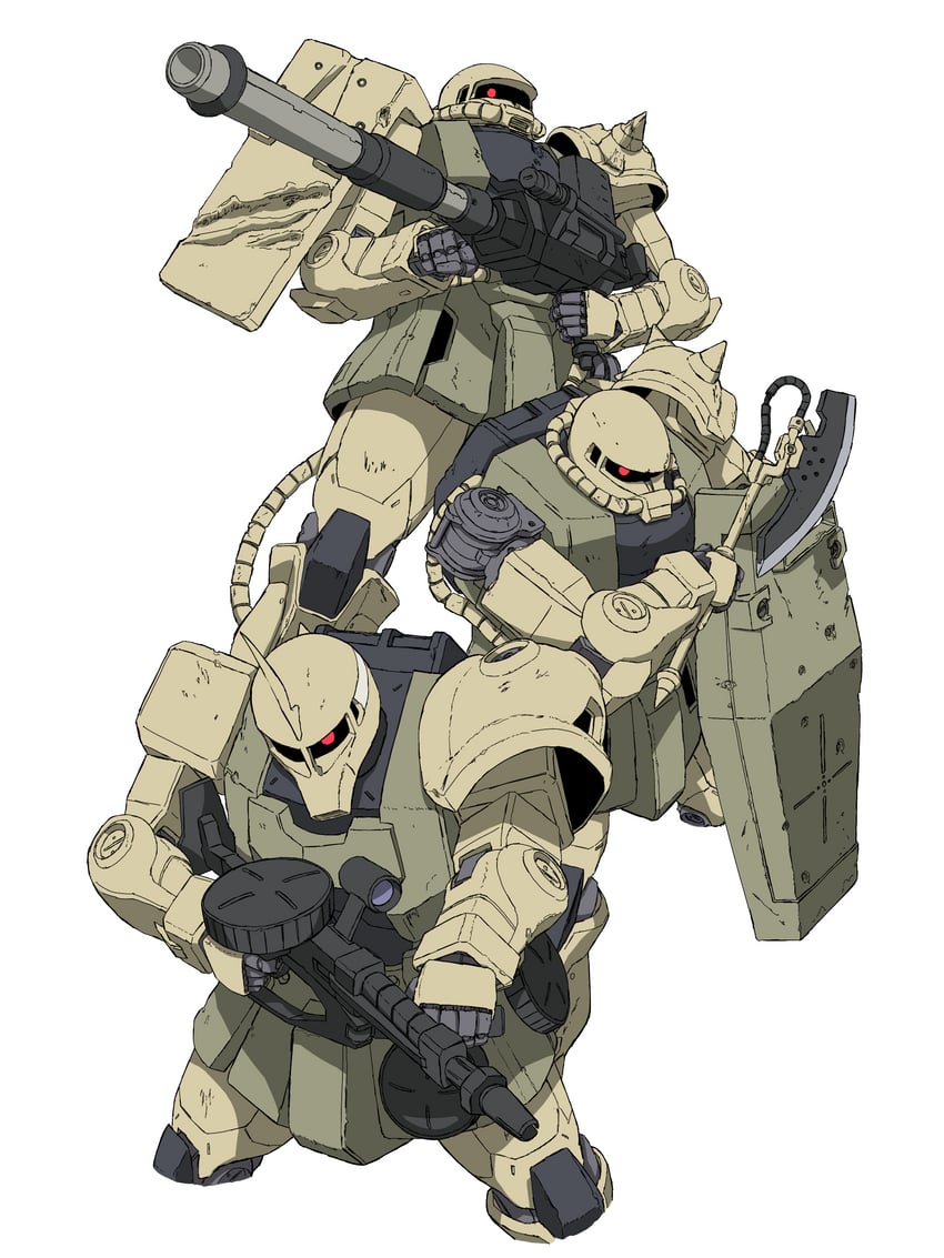 rx-78-2 gundam, zaku ii, and zaku i (gundam and 2 more) drawn by mecha_kaku_man