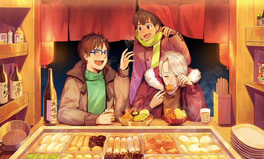 katsuki yuuri, viktor nikiforov, and phichit chulanont (yuri!!! on ice) drawn by yuyu_(yuyudesu0806)