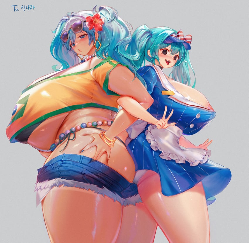 hatsune miku and brazilian miku (vocaloid and 1 more) drawn by rhea_(156latte)