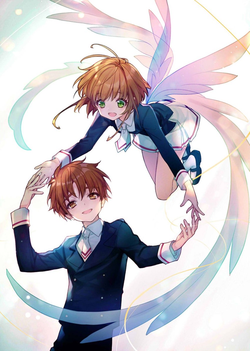 kinomoto sakura and li syaoran (cardcaptor sakura and 1 more) drawn by achan_(blue_semi)