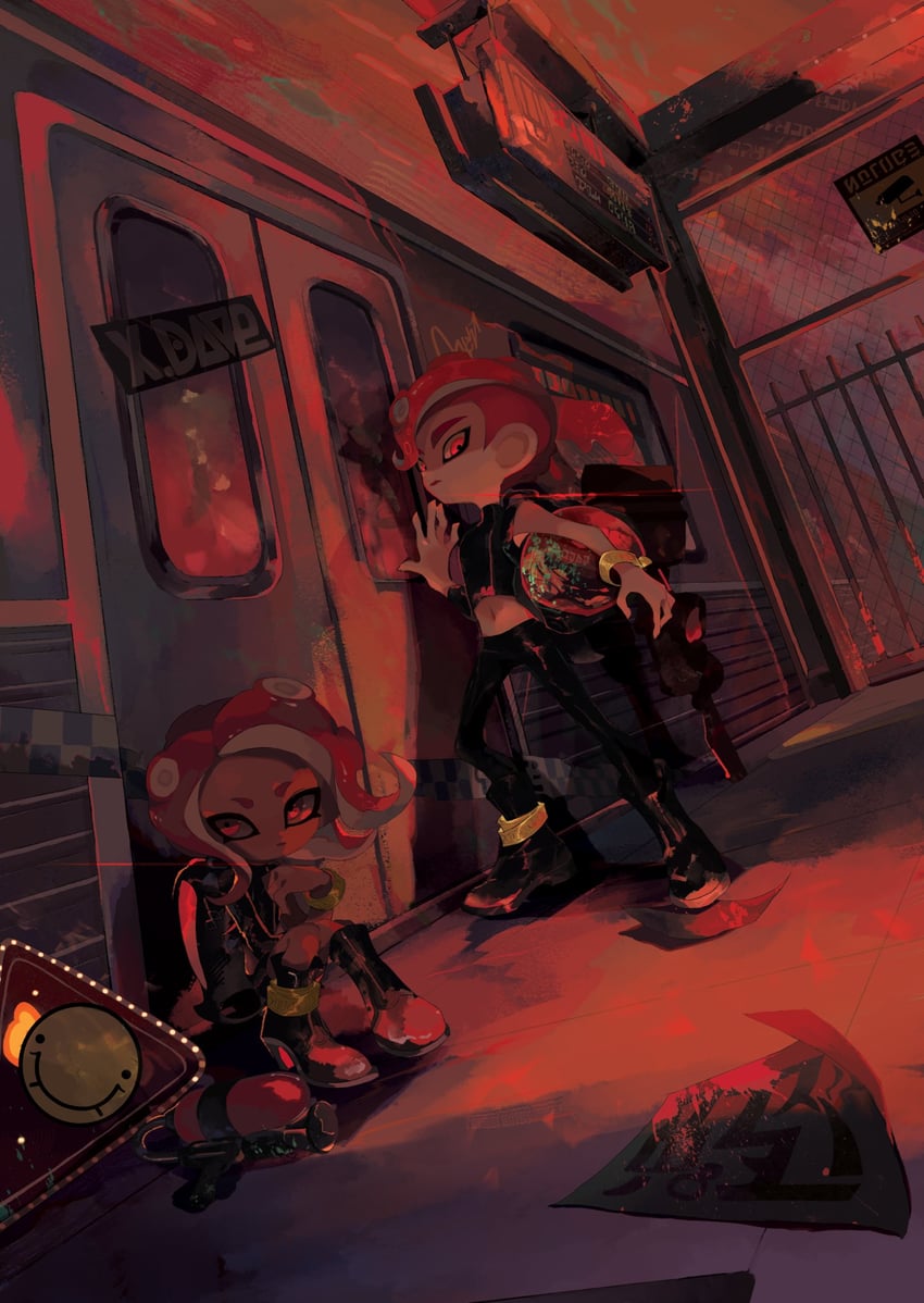 octoling player character, octoling girl, agent 8, and octoling boy (splatoon and 2 more) drawn by ze090