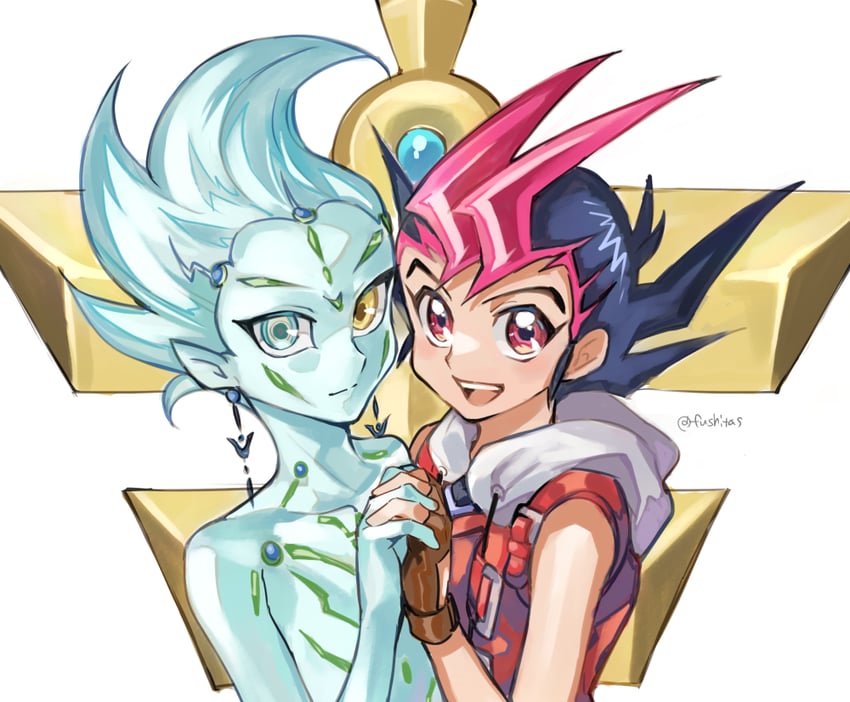 tsukumo yuma and astral (yu-gi-oh! and 1 more) drawn by fushitasu