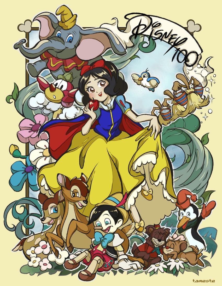 snow white, dumbo, pinocchio, bambi, broom, and 2 more (disney and 8 more) drawn by ame_(tameste)