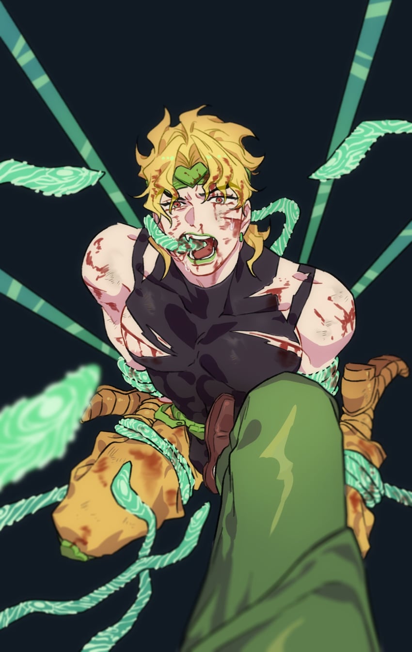 dio brando, kakyoin noriaki, and hierophant green (jojo no kimyou na bouken and 1 more) drawn by honlo