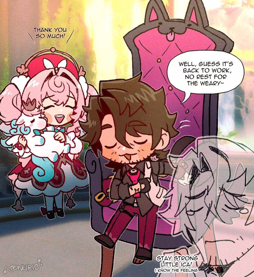 hyacine, gallagher, and little ica (honkai and 1 more) drawn by oneirio