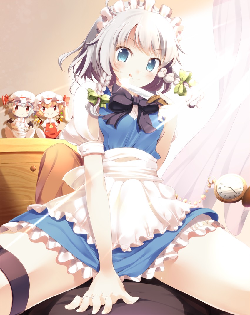 remilia scarlet, flandre scarlet, and izayoi sakuya (touhou) drawn by komone_ushio