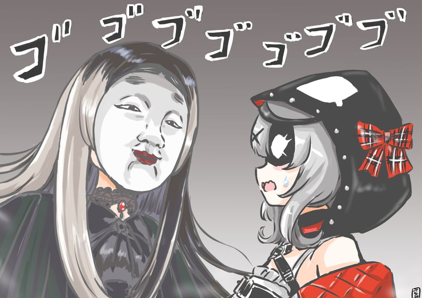 sakamata chloe and juufuutei raden (hololive and 1 more) drawn by mukago