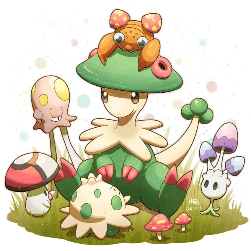 breloom, paras, foongus, shroomish, morelull, and 1 more (pokemon) drawn by wataame4907