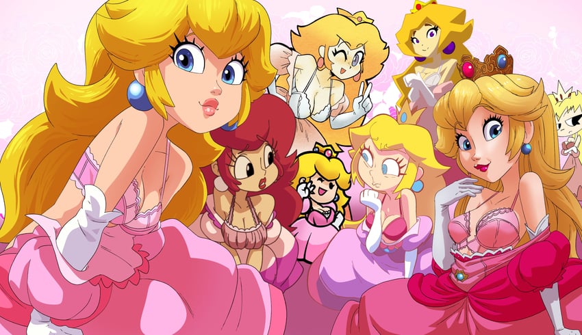princess peach and paper peach (mario and 6 more) drawn by inker_comics