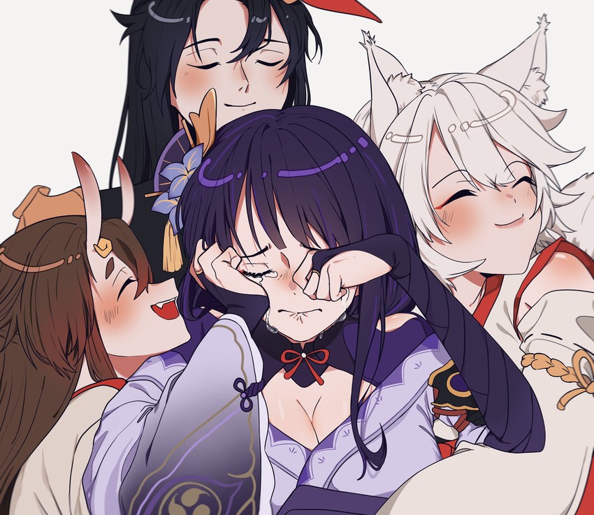 raiden shogun, kitsune saiguu, chiyo, and sasayuri (genshin impact) drawn by shin_(shinkkunn)