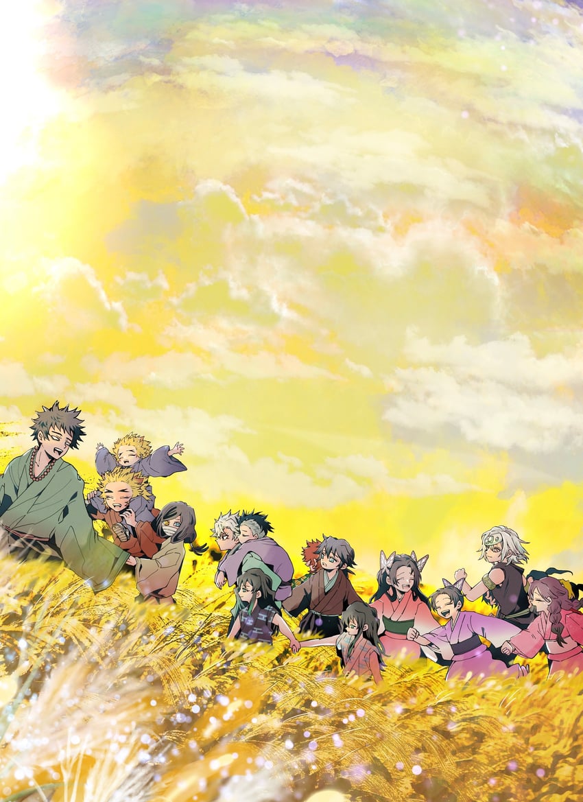 kochou shinobu, rengoku kyoujurou, tomioka giyuu, tokitou muichirou, shinazugawa sanemi, and 11 more (kimetsu no yaiba) drawn by kikaipenguin