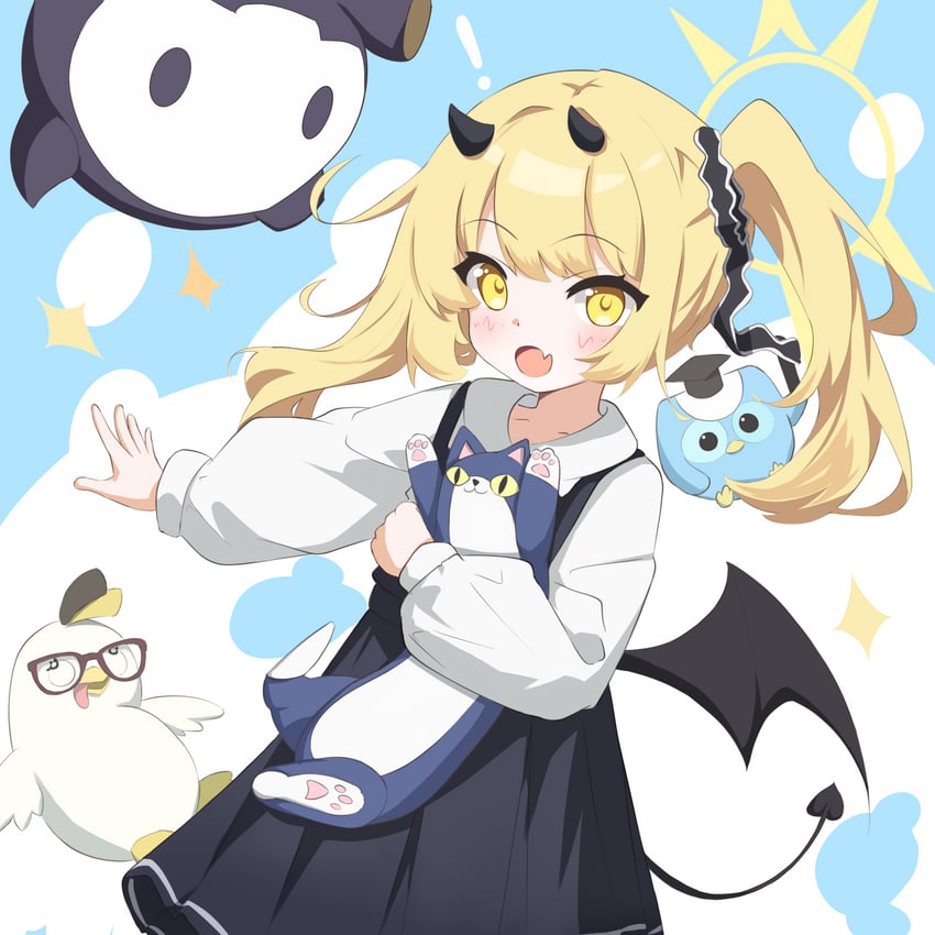 ibuki, peroro, skullman, wavecat, and big brother (blue archive) drawn by huajiao