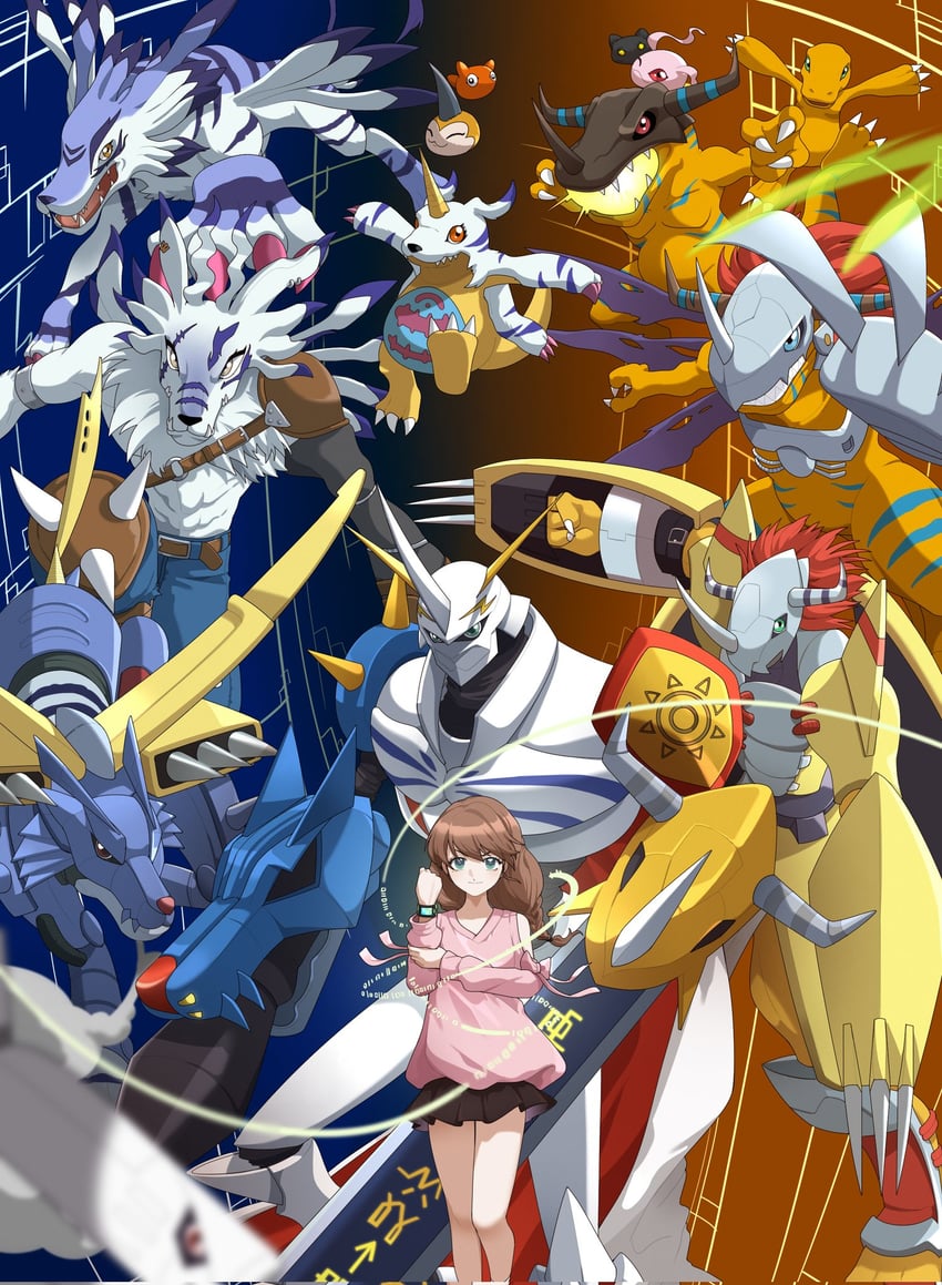 agumon, omegamon, gabumon, wargreymon, greymon, and 8 more (original and 1 more) drawn by yqz0104
