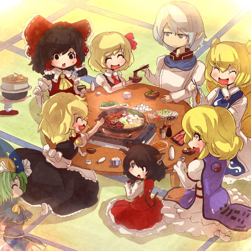 hakurei reimu, kirisame marisa, yakumo yukari, yakumo ran, rumia, and 3 more (touhou and 3 more) drawn by kakat