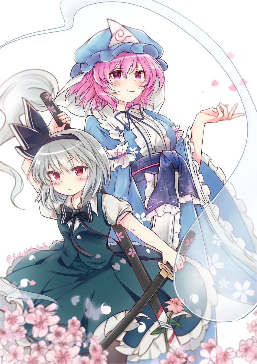 konpaku youmu and saigyouji yuyuko (touhou) drawn by banfen_mocha_mashu
