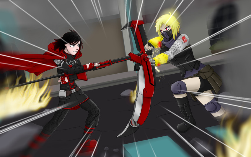 ruby rose, yang xiao long, and winter soldier (marvel and 4 more) drawn by advanceddefense
